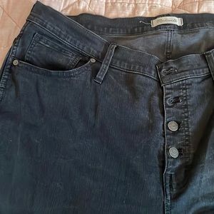 Madewell button front black jeans, fringe hem